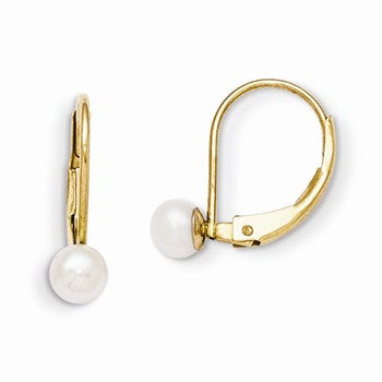 14k Yellow Gold Leverback 4.5mm Cultured Pearl Earrings