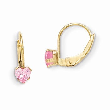 14k Yellow Gold Leverback 4mm Pink CZ Earrings