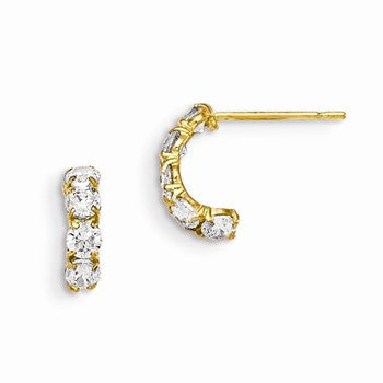 14k Yellow Gold CZ Childrens Five Stone Hinged Hoop Post Earrings