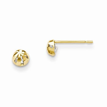 14k Yellow Gold CZ Diamond-cut Childrens Half Round Ball Post Earrings