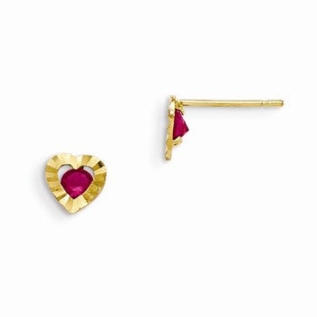 14k Yellow Gold CZ Diamond-cut Childrens Heart Post Earrings