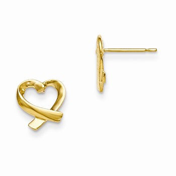 14k Yellow Gold Childrens Heart Post Earrings