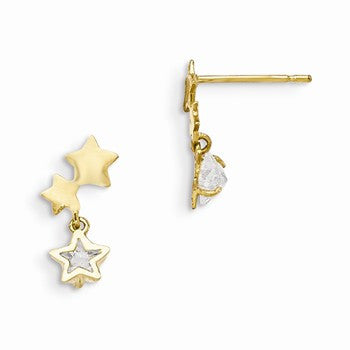 14k Yellow Gold CZ Childrens Star Dangle Post Earrings