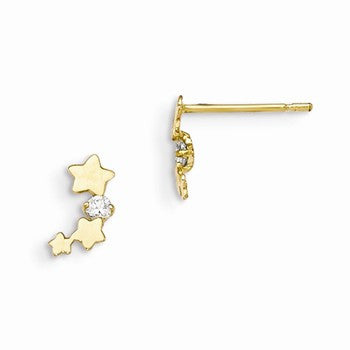 14k Yellow Gold CZ Childrens Star Post Earrings