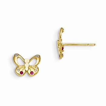 14k Yellow Gold CZ Childrens Butterfly Post Earrings