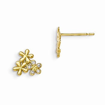 14k Yellow Gold CZ Childrens Flower Post Earrings