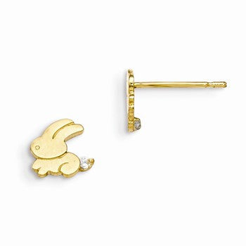14k Yellow Gold CZ Childrens Bunny Post Earrings