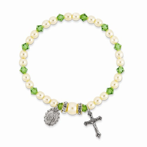 August Crystal & Faux Pearl Stretch Miraculous & Crucifix Bracelet