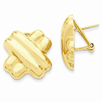 14k Yellow Gold Polished X Omega Back Post Earrings