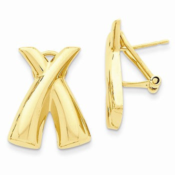 14k Yellow Gold Polished X Omega Back Post Earrings