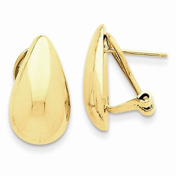 14k Yellow Gold Polished Teardrop Omega Back Post Earrings