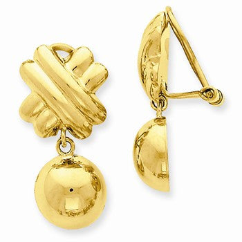 14k Yellow Gold Non-pierced Fancy Ball Earrings