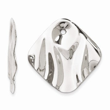 14k White Gold Polished Hammered Square Earring Jackets