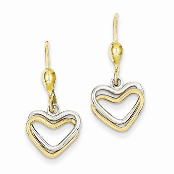 14k Two-tone Heart Leverback Dan, Jewelry Earrings