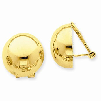 14k Yellow Gold Omega Clip 16mm Half Ball Non-pierced Earrings