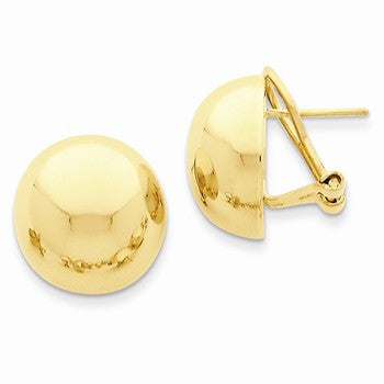14k Yellow Gold Omega Clip 16mm Half Ball Earrings