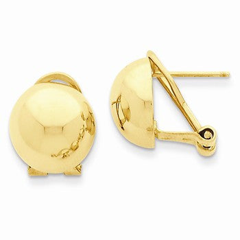 14k Yellow Gold Omega Clip 12mm Half Ball Earrings