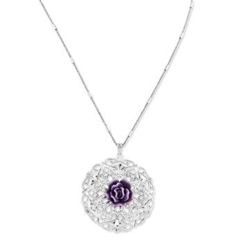 Sterling Silver Rhodium Plating Resin Rose Necklace