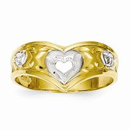 14k Yellow Gold & Rhodium V Shaped with Heart Cut-Out Ring