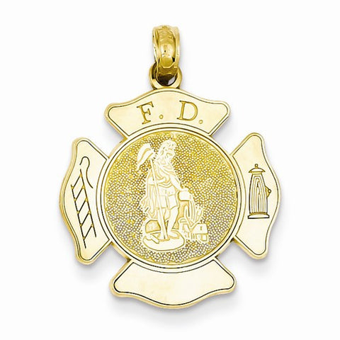 14k Gold Large Fire Department Badge Pendant, Pendants for Necklace