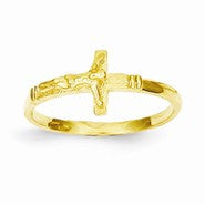 14k Yellow Gold Satin Finish Childs Crucifix Ring