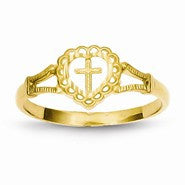 14k Yellow Gold Diamond-Cut Childs Heart & Cross Ring