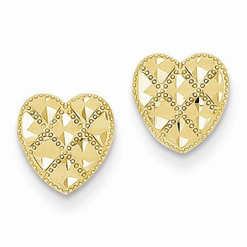 14k Yellow Gold Yellow Gold Diamond-cut Criss-Cross Heart Post Earrings