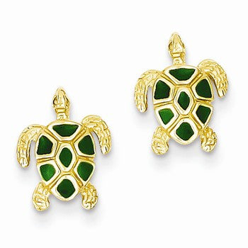 14k Green Gold Enameled Sea Turtle Post Earrings
