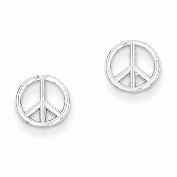 14k White Gold Peace Symbol Post Earrings