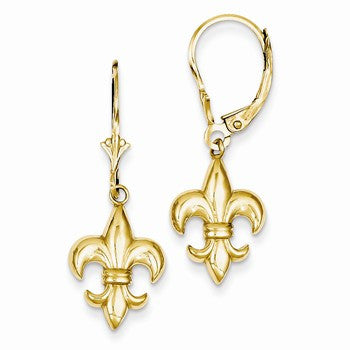 14k Yellow Gold Fleur-De-Lis Leverback Earrings