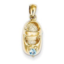14k Gold 3-D December/Blue Topaz Engraveable Baby Shoe Charm hide-image