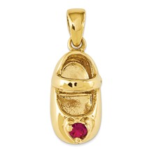 14k Gold 3-D July/Ruby Engraveable Baby Shoe Charm hide-image