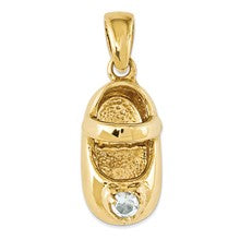 14k Gold 3-D March/Aquamarine Engraveable Baby Shoe Charm hide-image