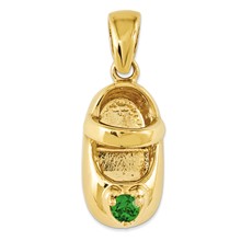 14k Gold 3-D May/Emerald Engraveable Baby Shoe Charm hide-image