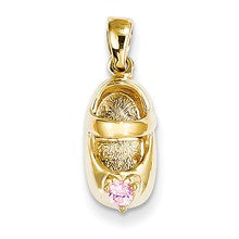 14k Gold 3-D October/Pink Tourmaline Engraveable Shoe Charm hide-image