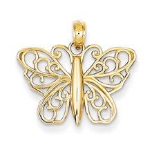14k Gold Polished Filigree Butterfly Charm hide-image
