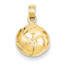 14k Gold Solid Satin & Diamond -Cut Volleyball Charm hide-image