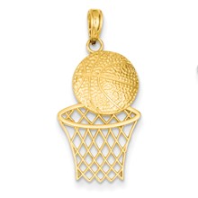 14k Gold Diamond-Cut Basketball & Net Charm hide-image