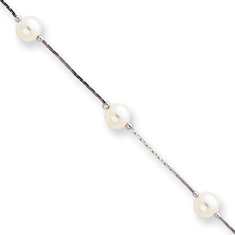Rhodium-Plated White Glass Pearl Bracelet