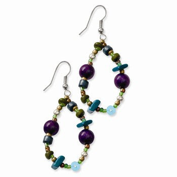 Silver-tone Multicolor Hamba Wood, Coconut Sequin 2.5in Earrings