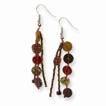 Silver-tone Multicolored Coco/Hamba Wood/Bead/Sequin 3in Earrings