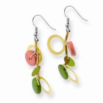 Silver-tone Multicolor Coconut, Hamba Wood Sequin 2.25in Earrings