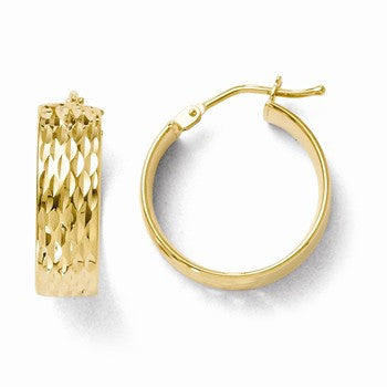 14k Yellow Gold Polished & Diamond-cut Hoop Earrings