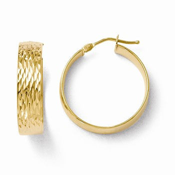 14k Yellow Gold Polished & Diamond-cut Hinged Hoop Earrings
