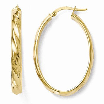 14k Yellow Gold Polished Oval Hoop Earrings