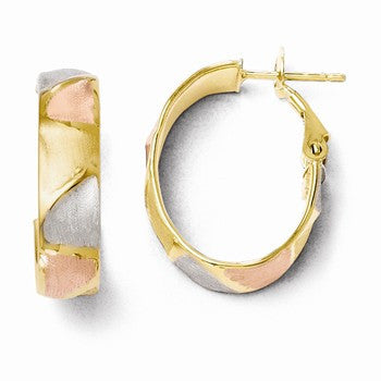 14k Yellow Gold RhodiumPolished Satin Hoop Earrings