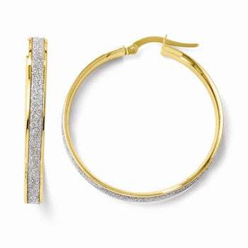 14k Yellow Gold Polished Glitter Infused Hoop Earrings