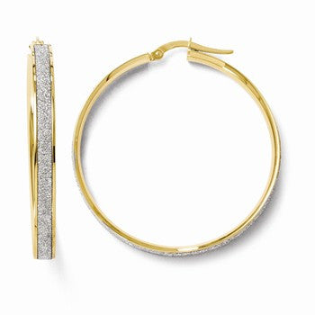 14k Yellow Gold Polished Glitter Infused Hoop Earrings