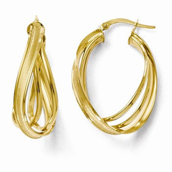 14k Yellow Gold Polished Satin Twist Hoop Earrings