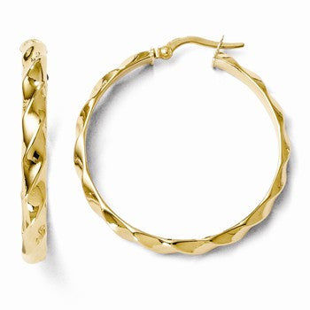 14k Yellow Gold Polished & Twisted Hoop Earrings